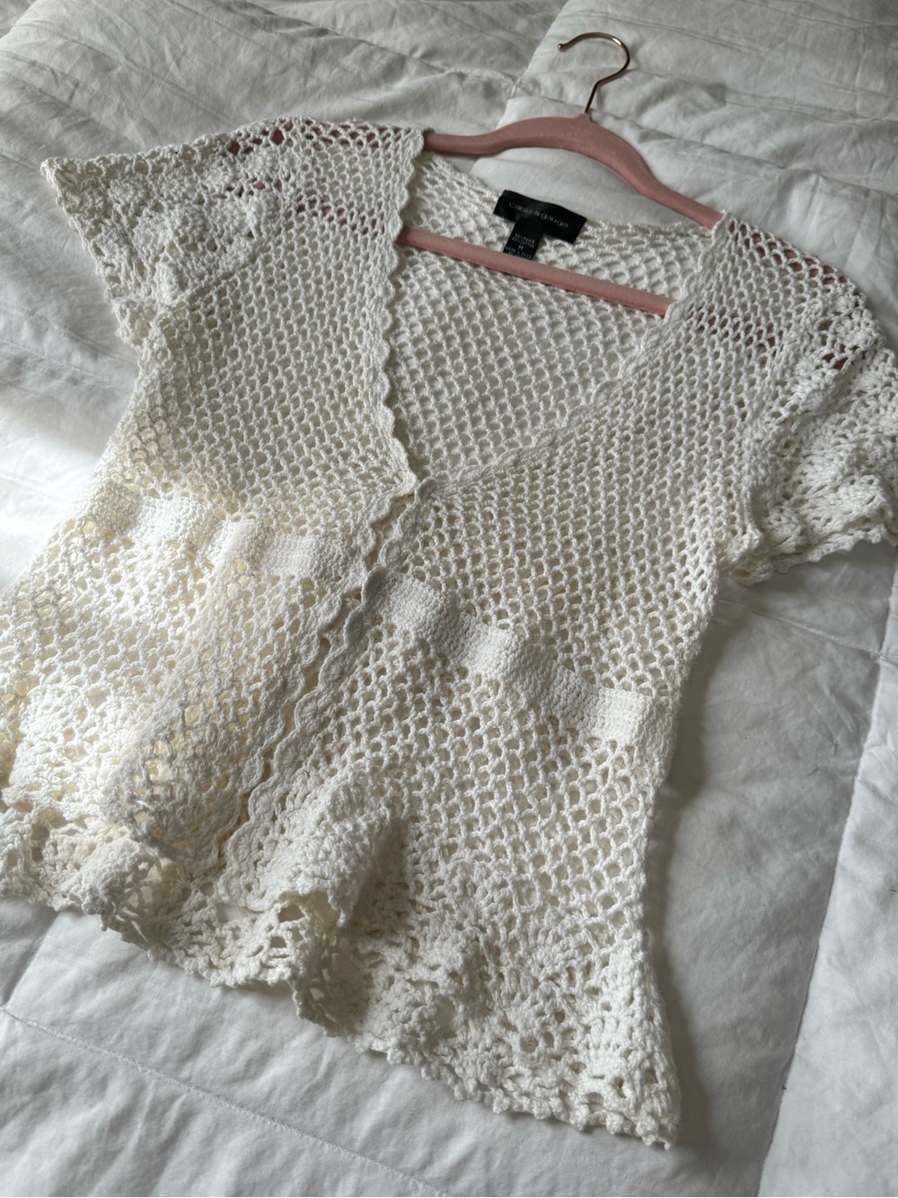 Y2K Cable & Gauge Short Sleeve Crochet Cardigan